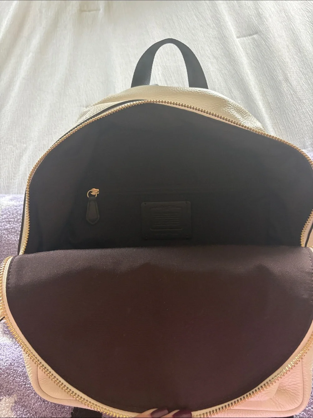 COACH Cream Pebbled Leather Mini Backpack with Gold Hardware